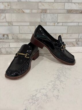 Kork-Ease Korks Florence Black Patent Leather Square Toe Menswear Loafers 9.5